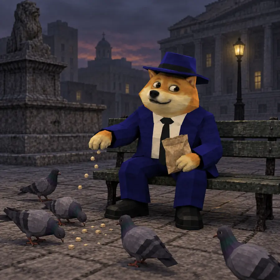 Don Inu feeding pigeons on a bench